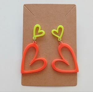 Fashion Jewelry Neon Heart Earrings - Orange and Yellow